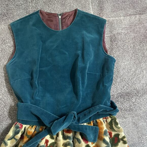 Women's Vintage 60s Velvet Elizabethan Crewel Embroidered Floral Sheath Dress S - Picture 4 of 8